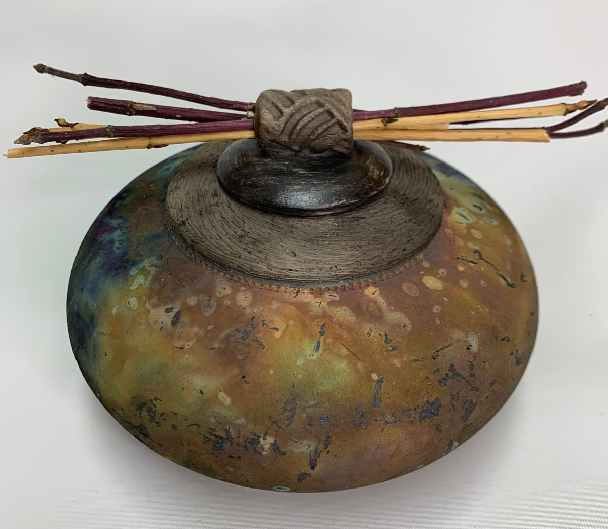 Copper Matte Pot with Lid and Twigs by Joe Clark 