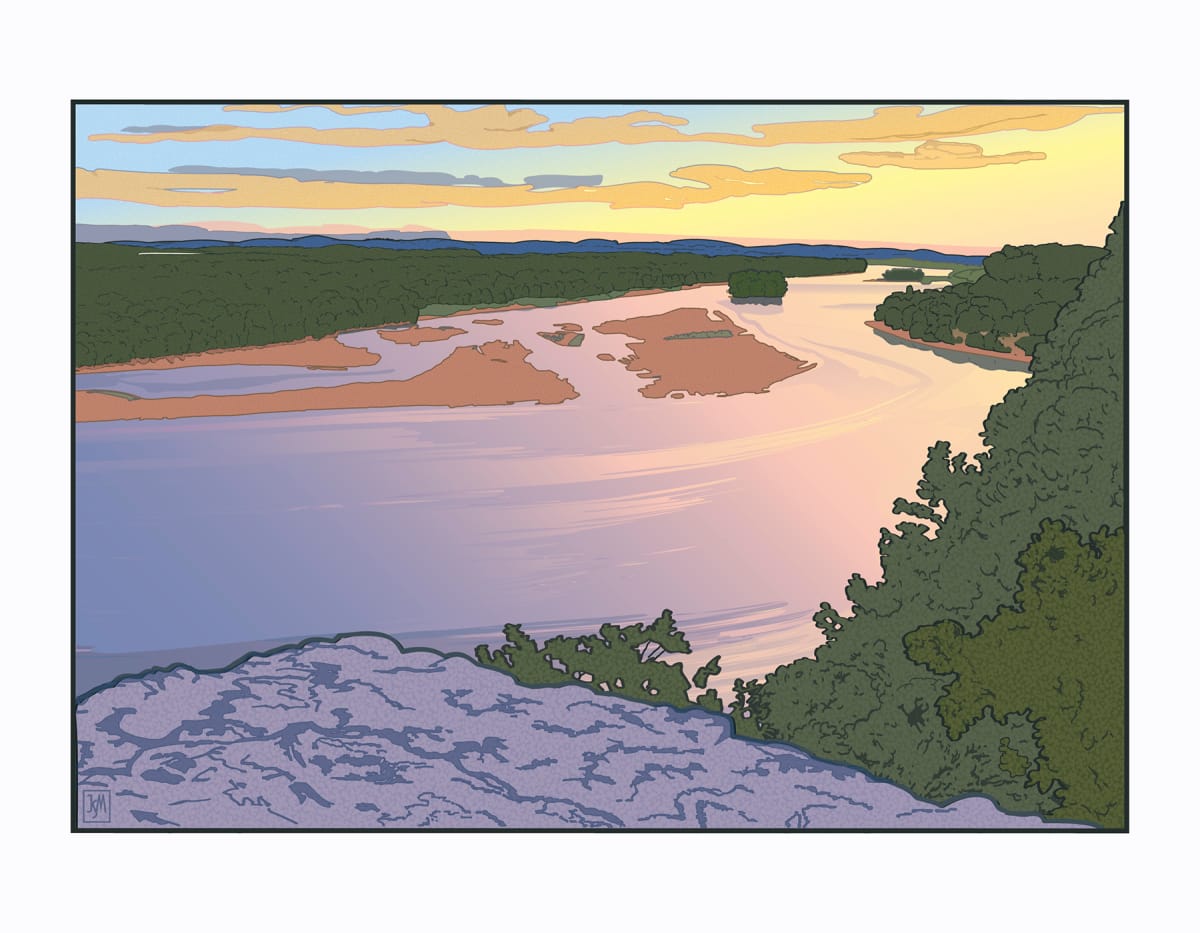 Ferry Bluff Down River (Framed) by John Miller, Image 1.