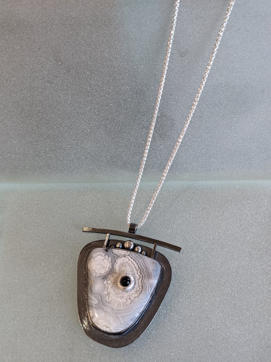 Black Onyx/Silver Bar Necklace by Susan Baez 