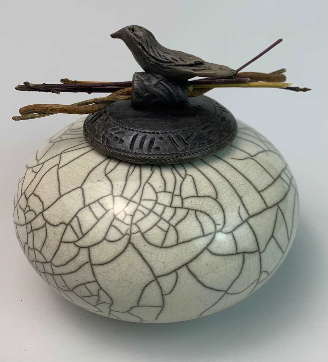 White Crackle Lidded Pot by Joe Clark, Image 3.