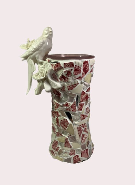 White Parrot Vase by Mary Dickey 