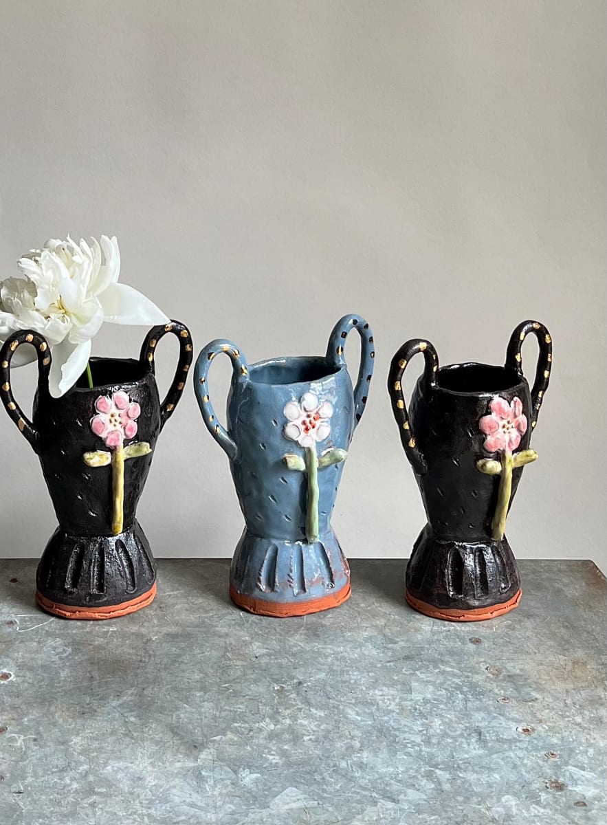 Handbuilt Vase with Applied Flower by Alyssa Martz 