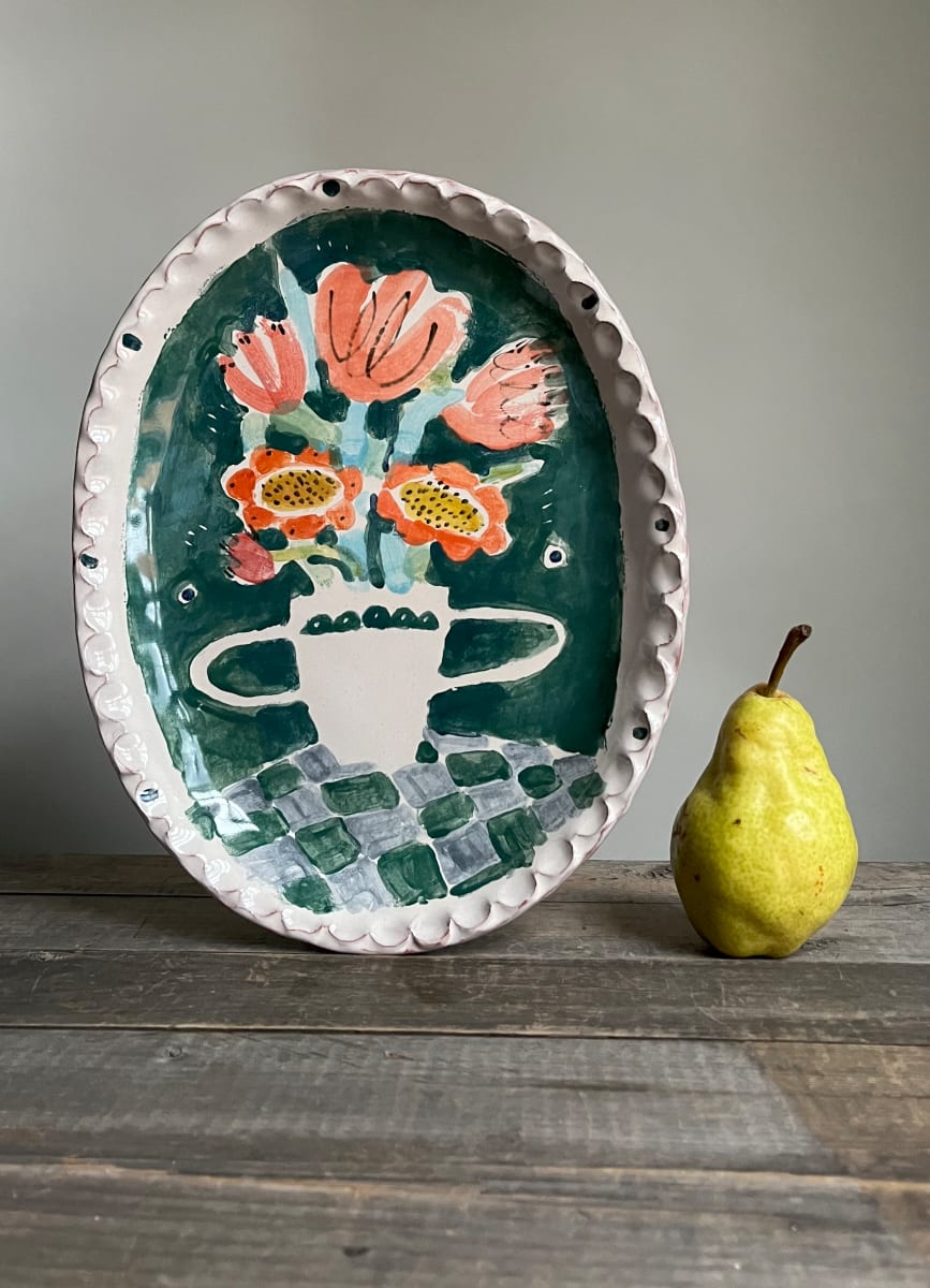 Oval Plate with Bouquet and Vase by Alyssa Martz 