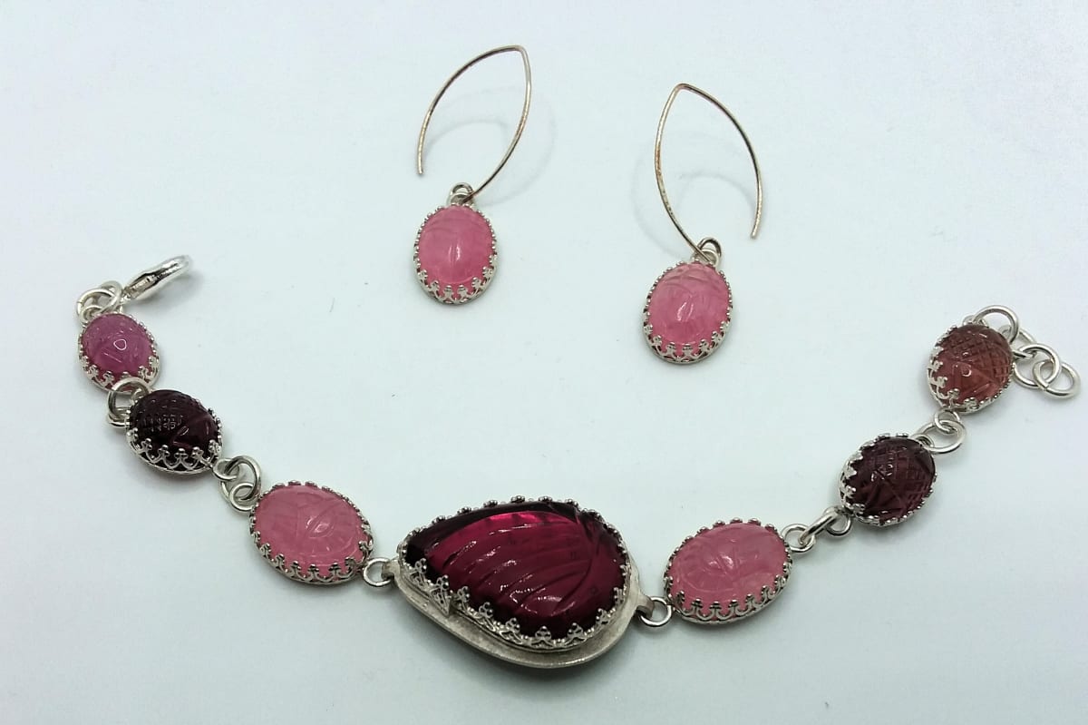 Pink Scarab Earrings by Judi Werner 