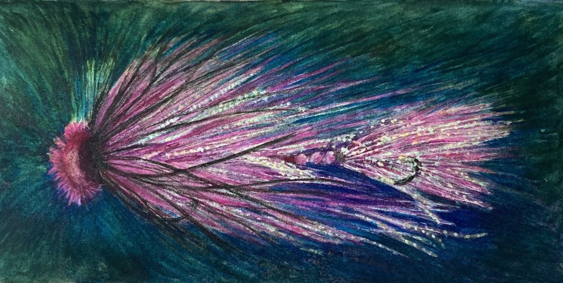 Deep Water Cat Watercolor Musky Fly Painting (Waxed) by Katherine J Ford  Image: Deep Water Cat