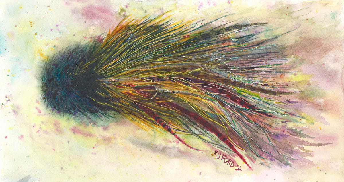 Striking Gold Watercolor Musky Fly Painting by Katherine J Ford  Image: Striking Gold