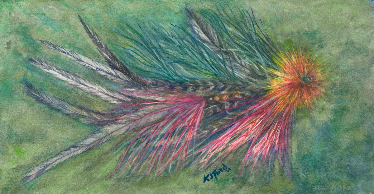The Pause Watercolor Musky Fly Painting by Katherine J Ford  Image: The Pause Musky Fly Painting