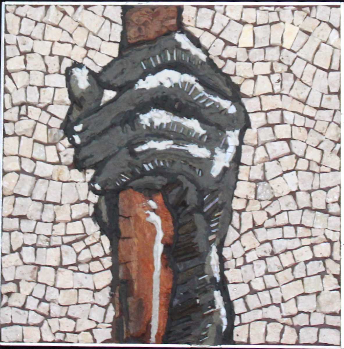 Hand Holding Cane by Peggy Schuning  Image: Repurposed slate, natural stone and wood