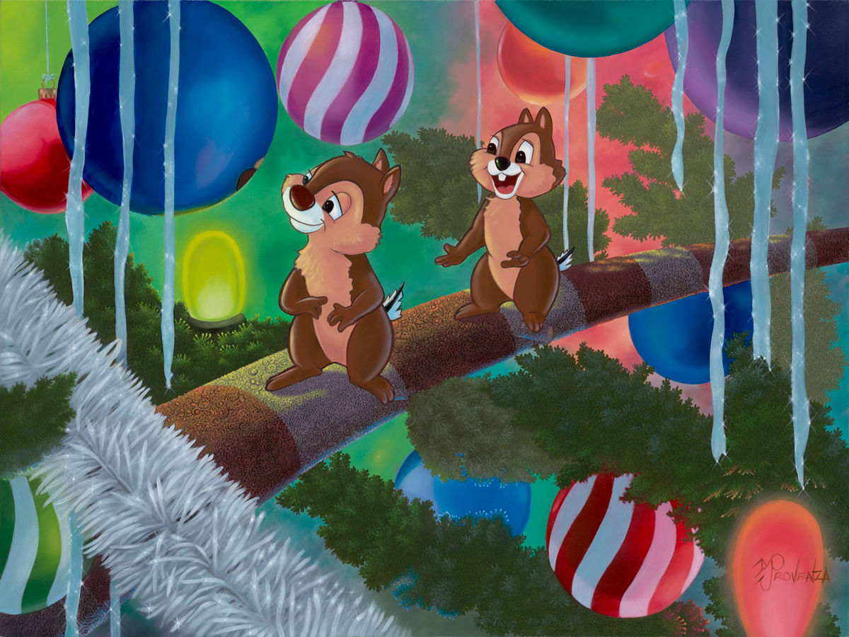 DISNEY Celebration Day (Chip and Dale) by Michael Provenza  Image: "Celebration Day" 18x24 (oil on board) by Michael Provenza