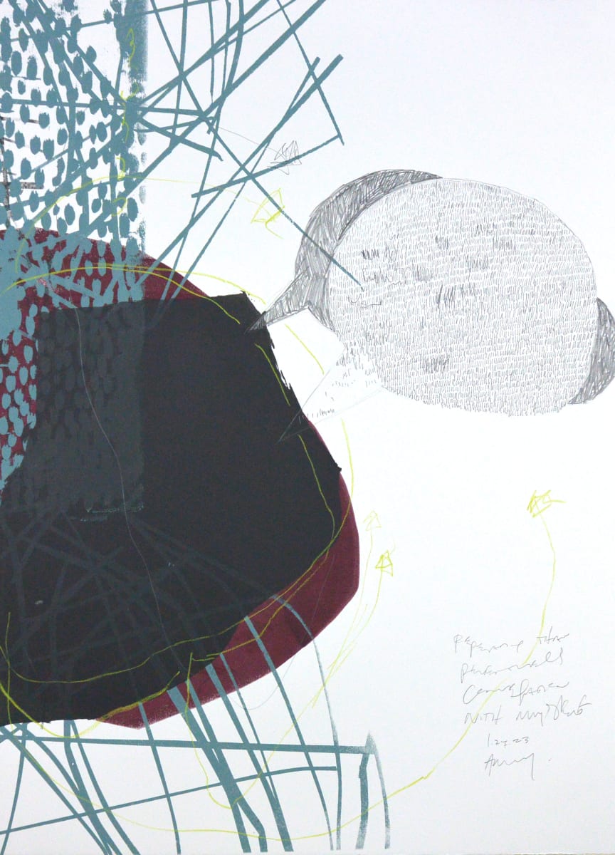 conversational 1 by Amy Reckley  Image: mixed drawing media on unique screen print