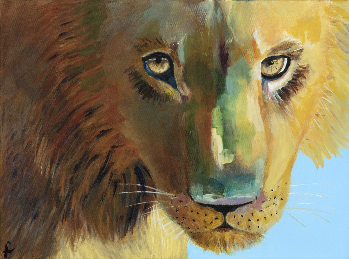 Look me in the eye - lion by Leslie Cline 