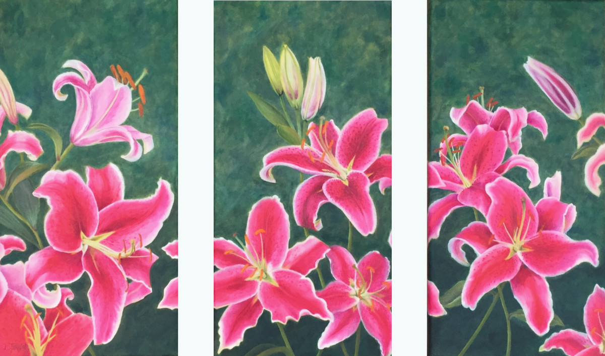 Stargazer Lilies Triptych by Barbara Teusink 