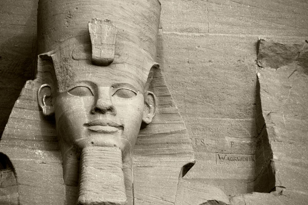 Wadsworth and the Collosal Statue of Ramses II, Abu Simbel, Egypt by Susan Moldenhauer 