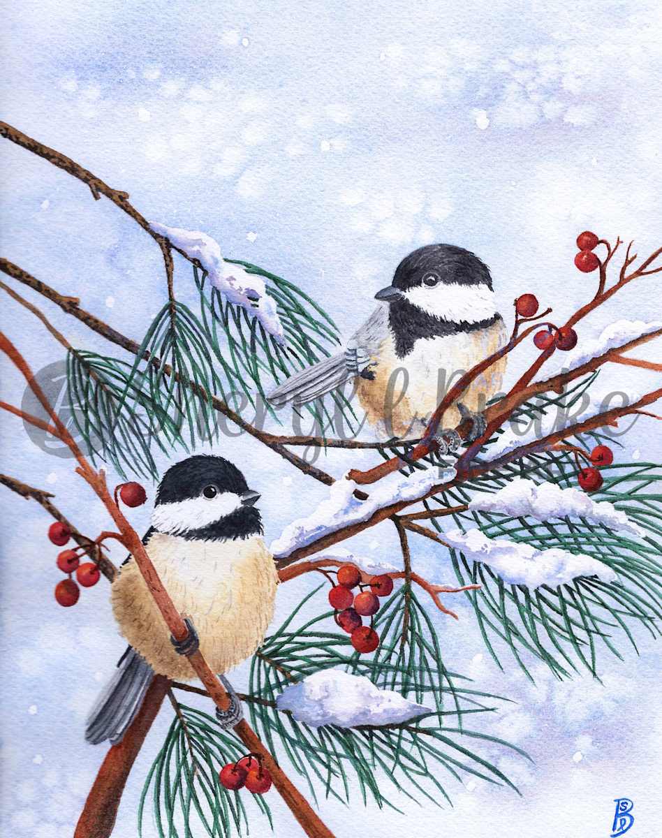 Winter Chickadees by Sheryl L Brake 