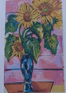 Sunflowers in Black Vase - Pink by Mari Lyons 