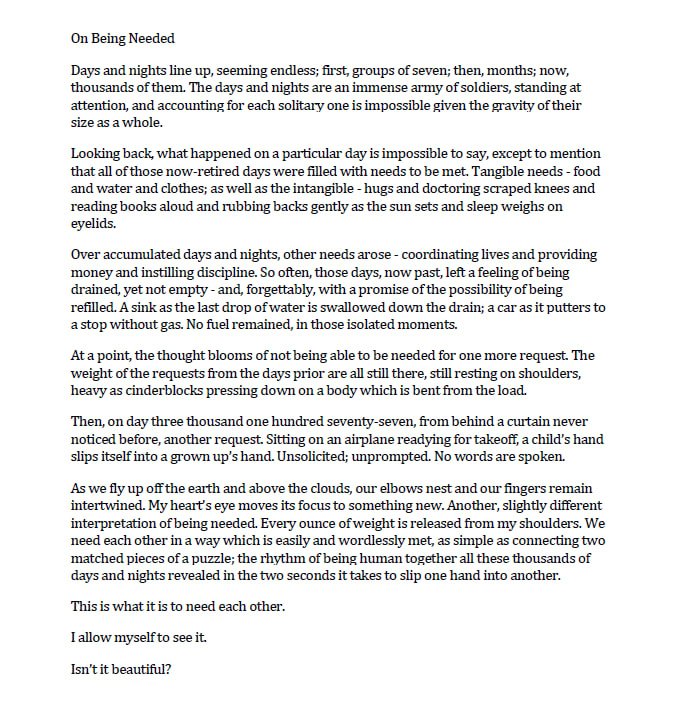 On Being Needed by Ashley Niederhauser 