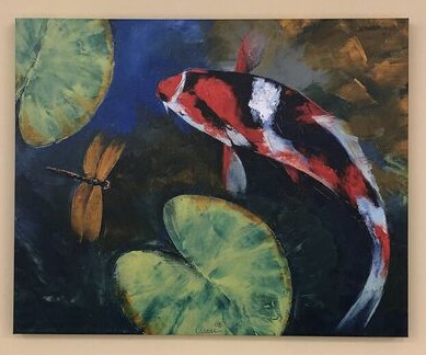 Showa Koi and Dragonfly by Michael Creese 