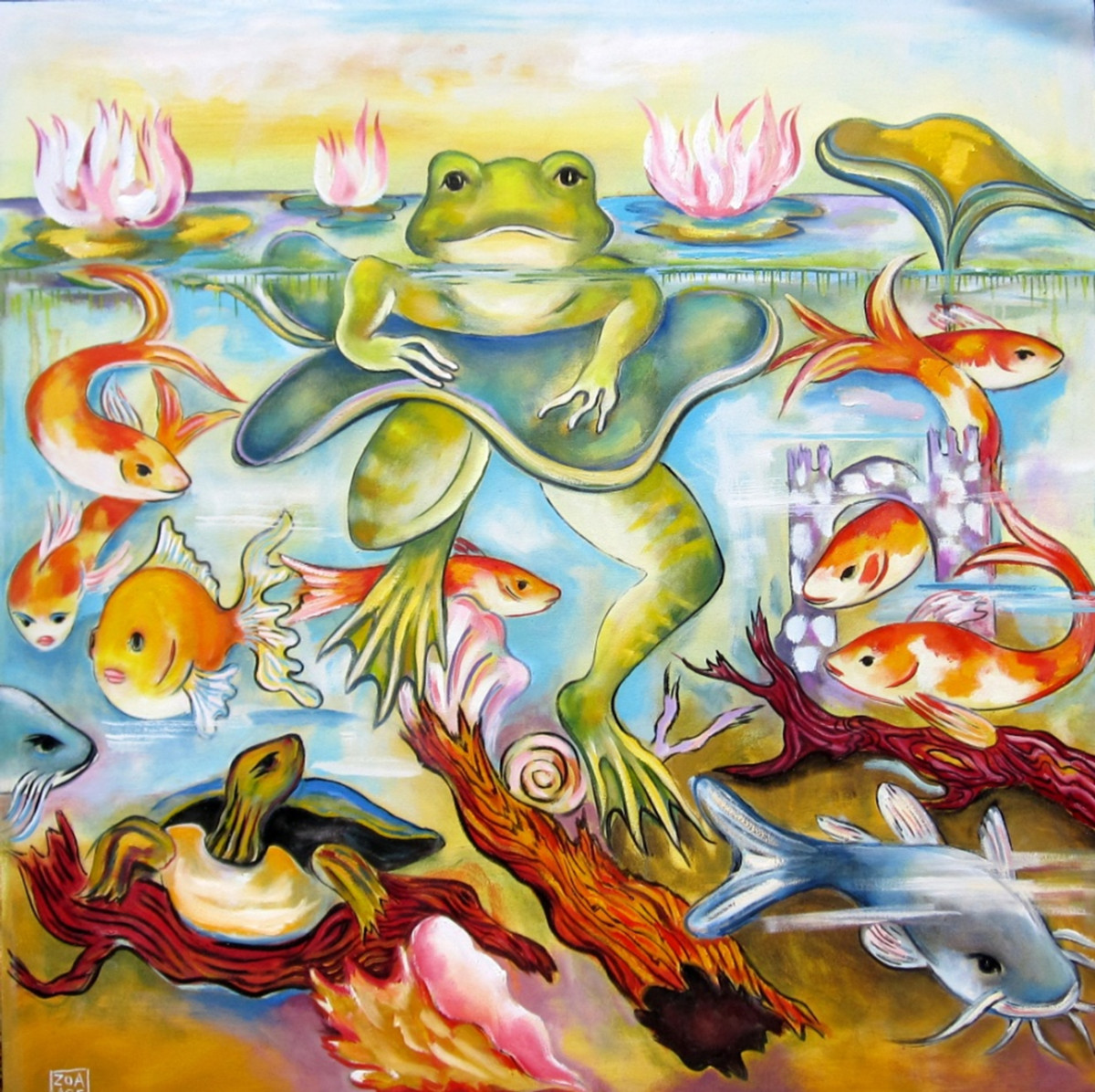 Frog with Lily pads Original Painting — Art by Alyssa