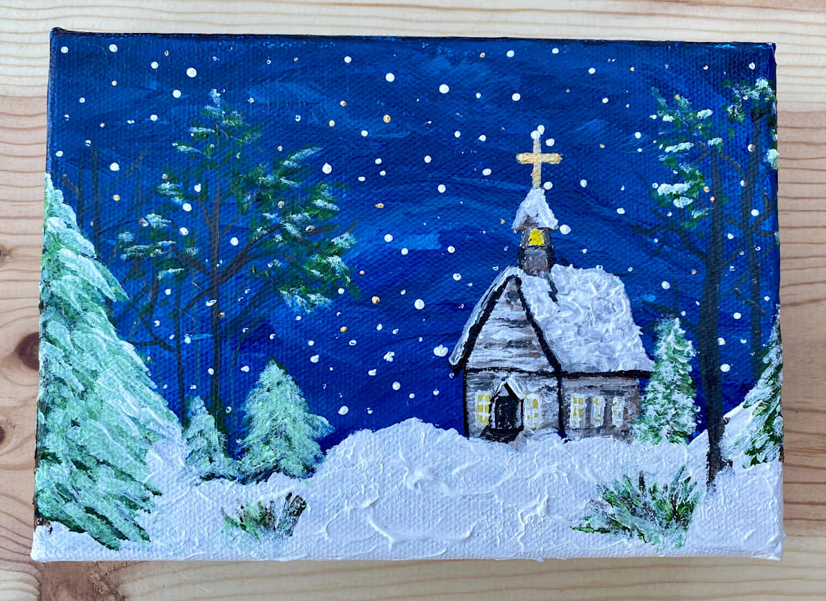 Snowy Chapel in the Woods by Jenny E. Dennis 