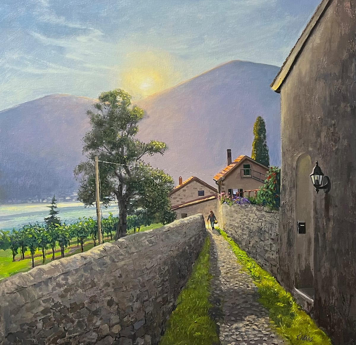 Bellagio Footpath, Lake Como by Thomas Adkins  Image: Bellagio Footpath, Lake Como, Italy, 30x30 oil on linen