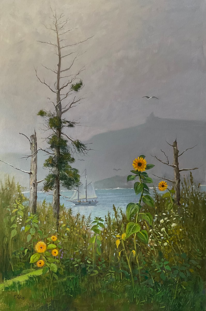 Island Sunflowers by Thomas Adkins  Image: Island Sunflowers 36x24 oil on linen