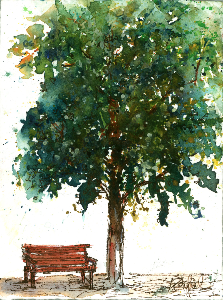 Tree with Bench by Rebecca Zdybel 