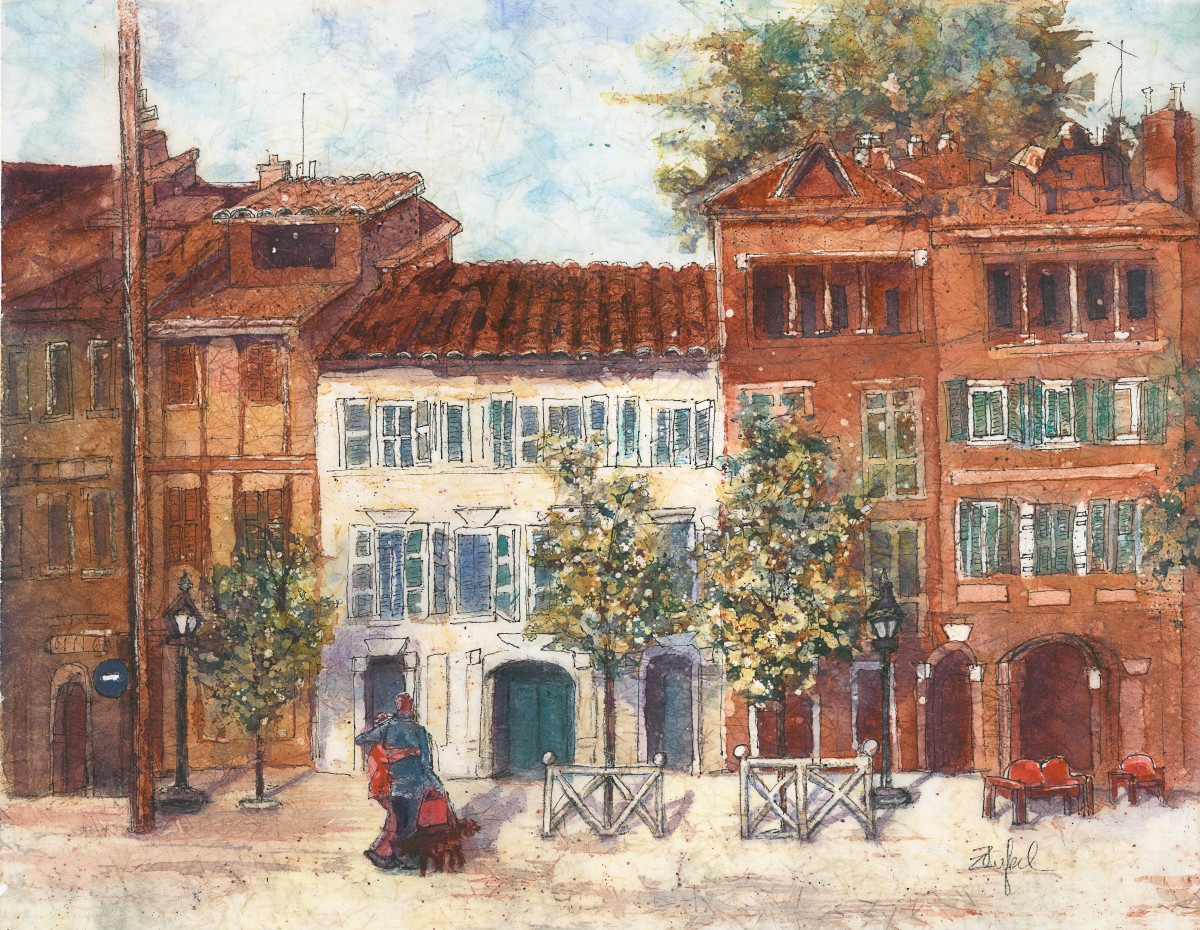 Le Trek Toulouse Framed Batik Print by Rebecca Zdybel, Image 1.