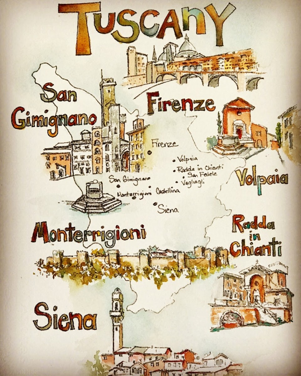 Tuscany Map by Rebecca Zdybel 