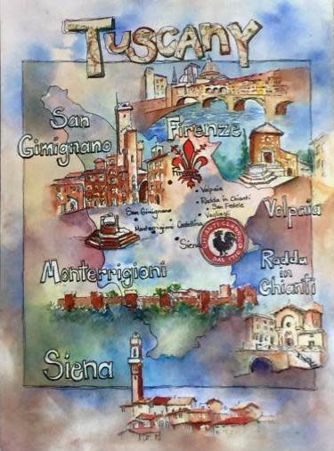 Tuscany Map with Symbols by Rebecca Zdybel 
