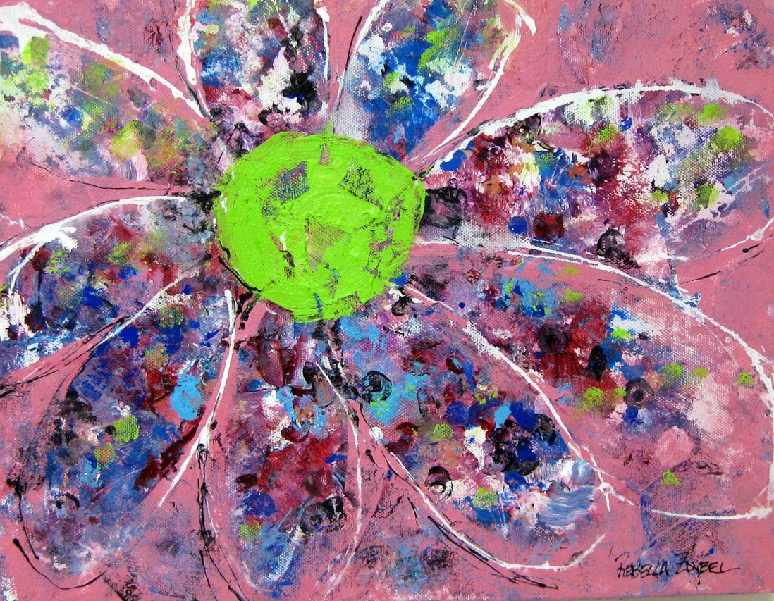 Flower Power 3  with Pink and Lime Green Center by Rebecca Zdybel 
