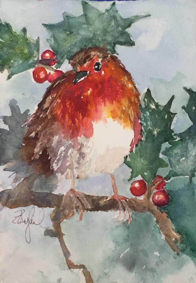 Winter Bird with Holly by Rebecca Zdybel 