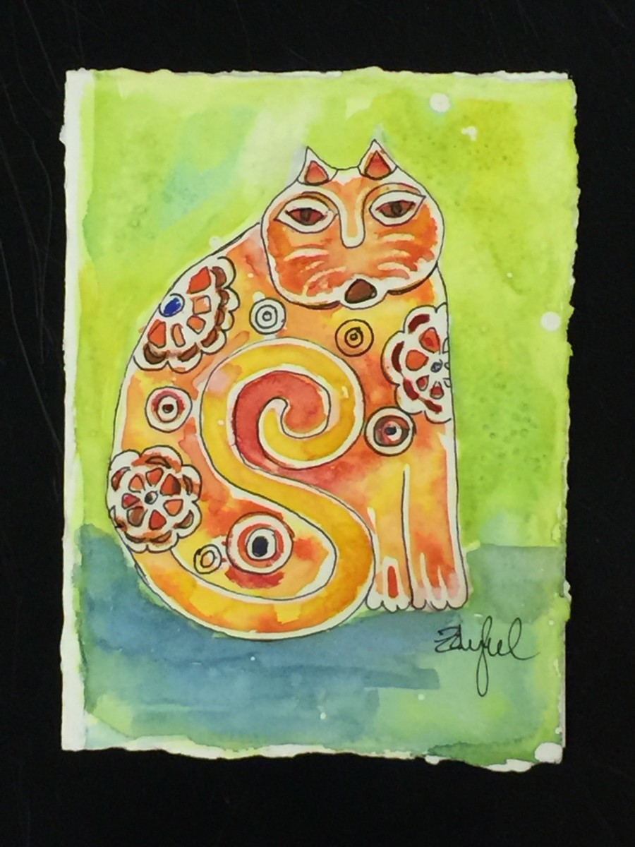 Cat Batik in Orange and Green by Rebecca Zdybel 