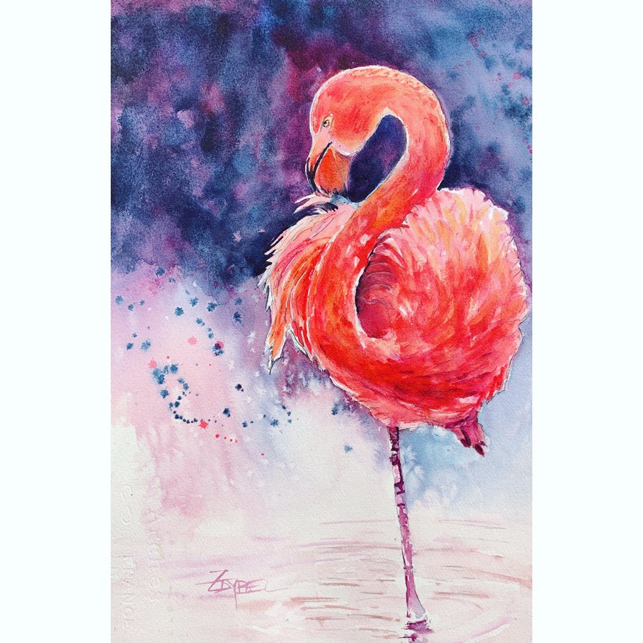 Flamingo in Pink and Purple by Rebecca Zdybel, Image 1.