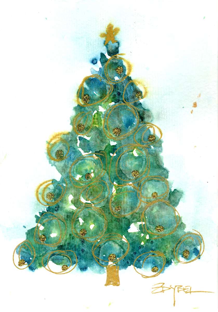 Christmas Tree with Gold circles by Rebecca Zdybel, Image 1.