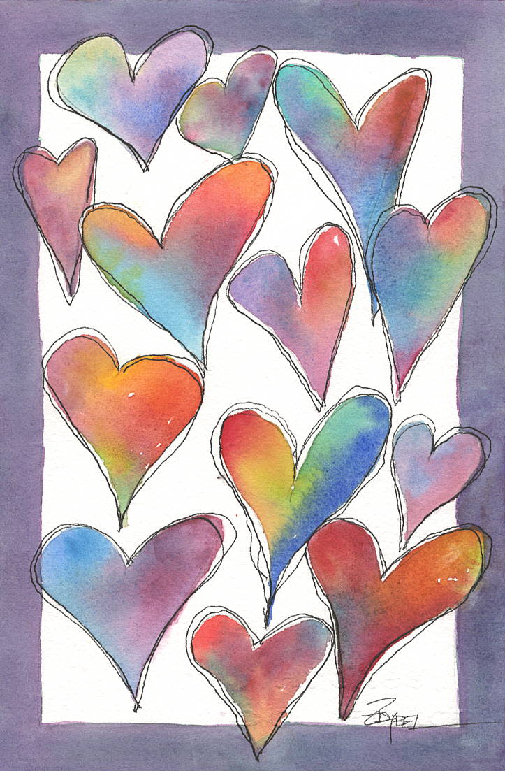 Hearts with Violet Border by Rebecca Zdybel 