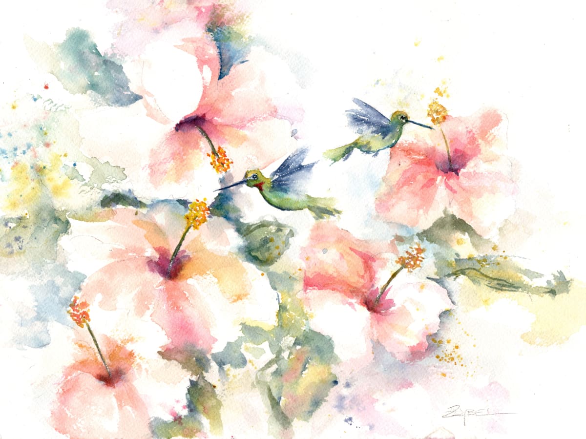 Hummingbirds in the Hibiscus Study by Rebecca Zdybel 