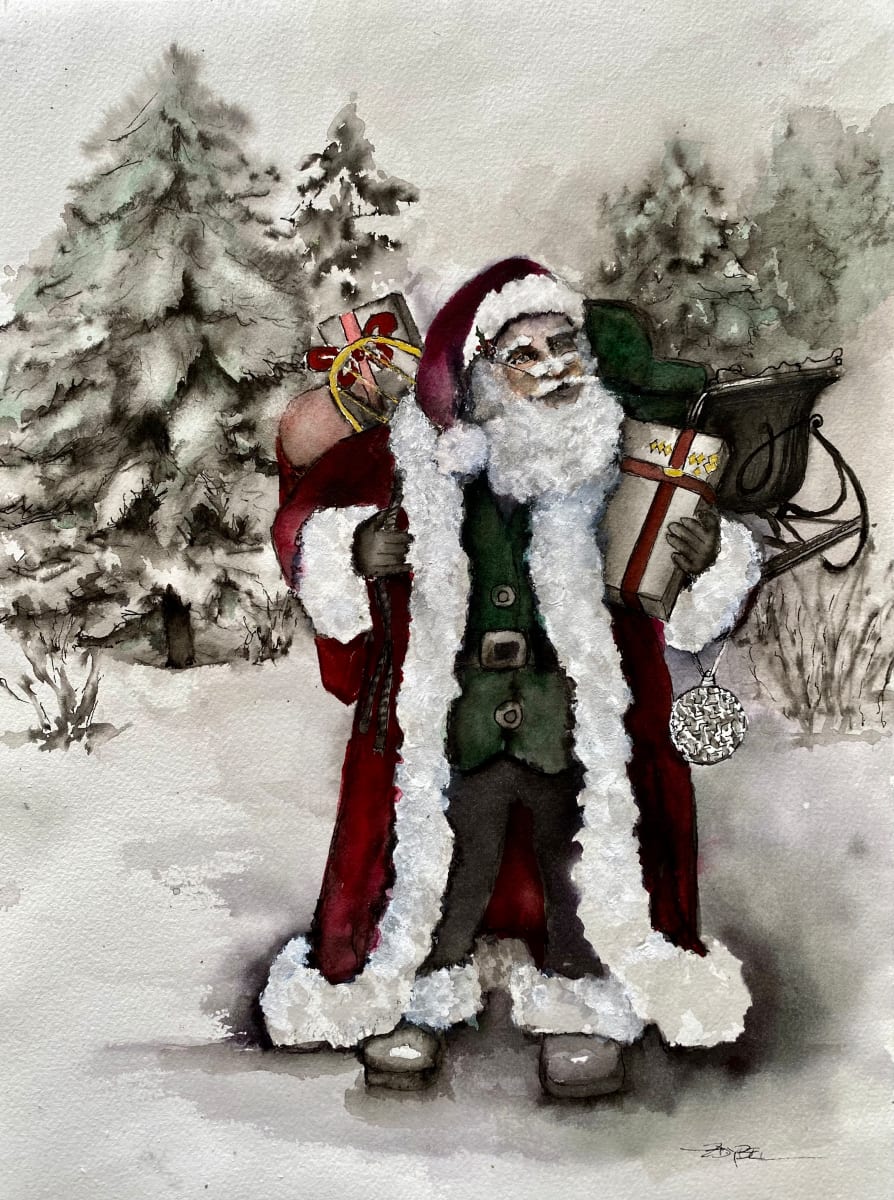 Vintage Santa with Gifts and Sleigh 