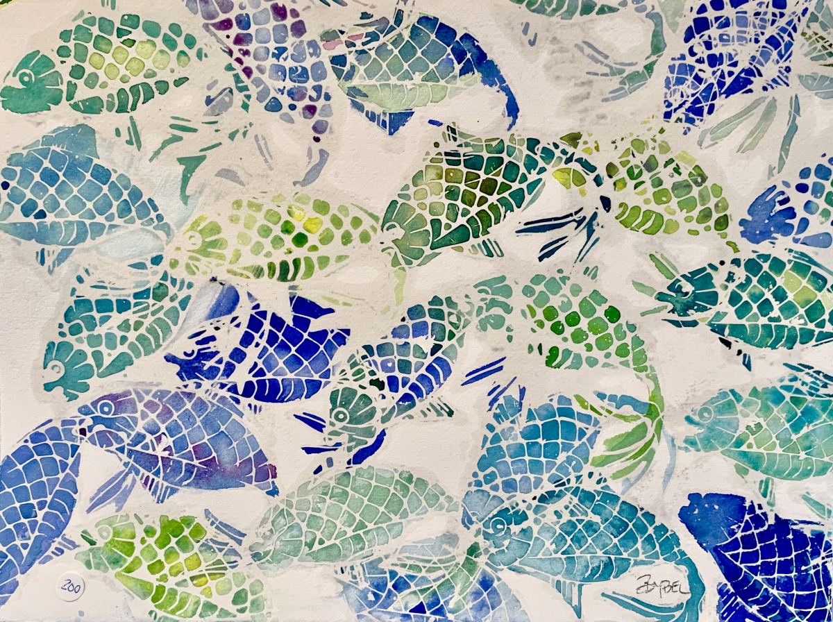 Batik Fish Blues and Greens by Rebecca Zdybel 