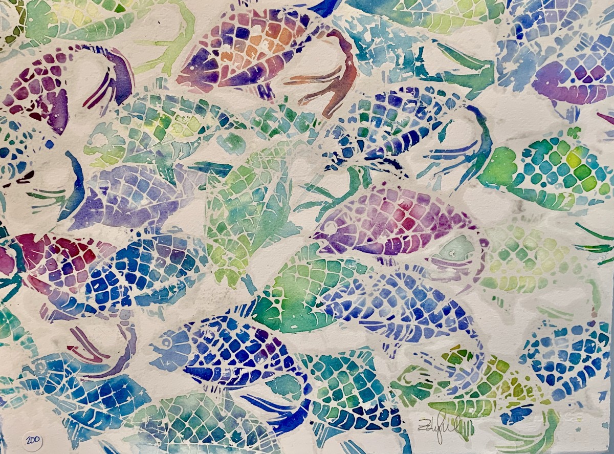 Batik Fish Pink and Green by Rebecca Zdybel 