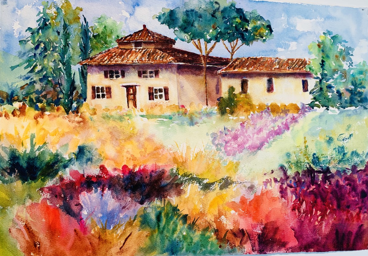 In the Garden- Tuscan Villa by Rebecca Zdybel 