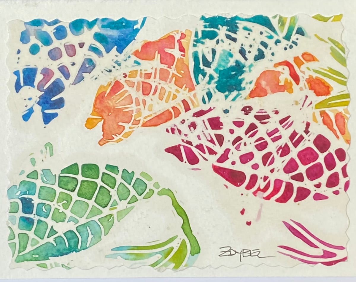 Multicolored Fish Batik on White Mat by Rebecca Zdybel, Image 1.