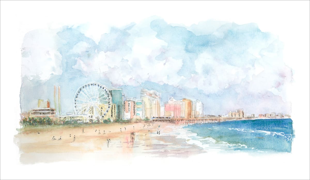 Hand Embellished Myrtle Beach Seascape Print 17.5 x 30 unframed by Rebecca Zdybel, Image 1.