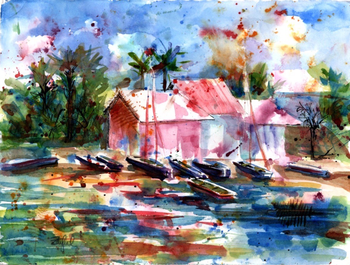 Bahama Boats- Framed by Rebecca Zdybel 