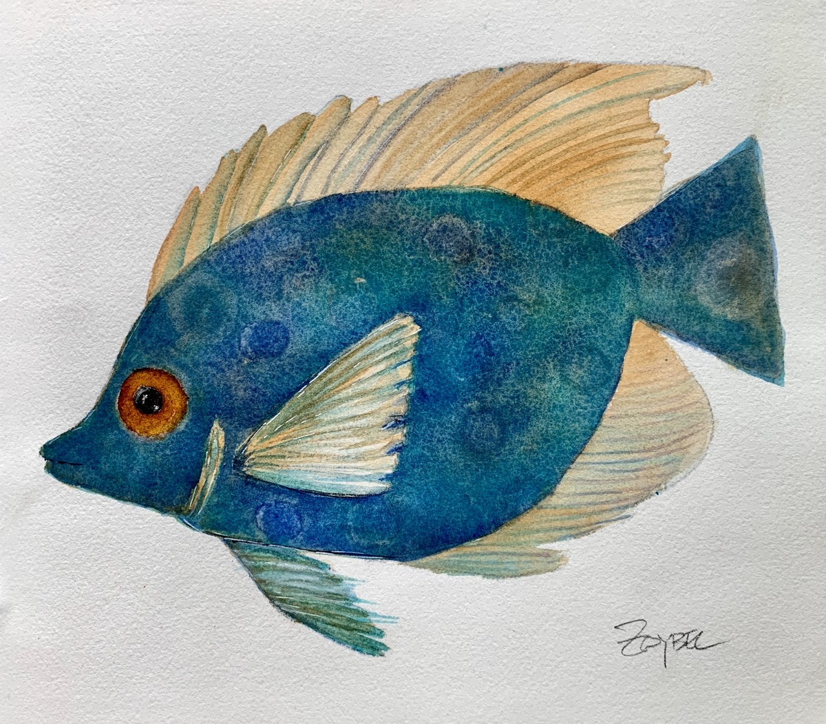 Spotted Swimmer in Blue and Beige by Rebecca Zdybel 