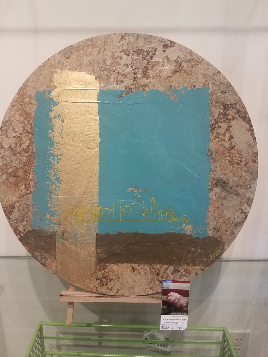 Teal City by Irene Bee Kain  Image: A golden City on a teal and gold background background