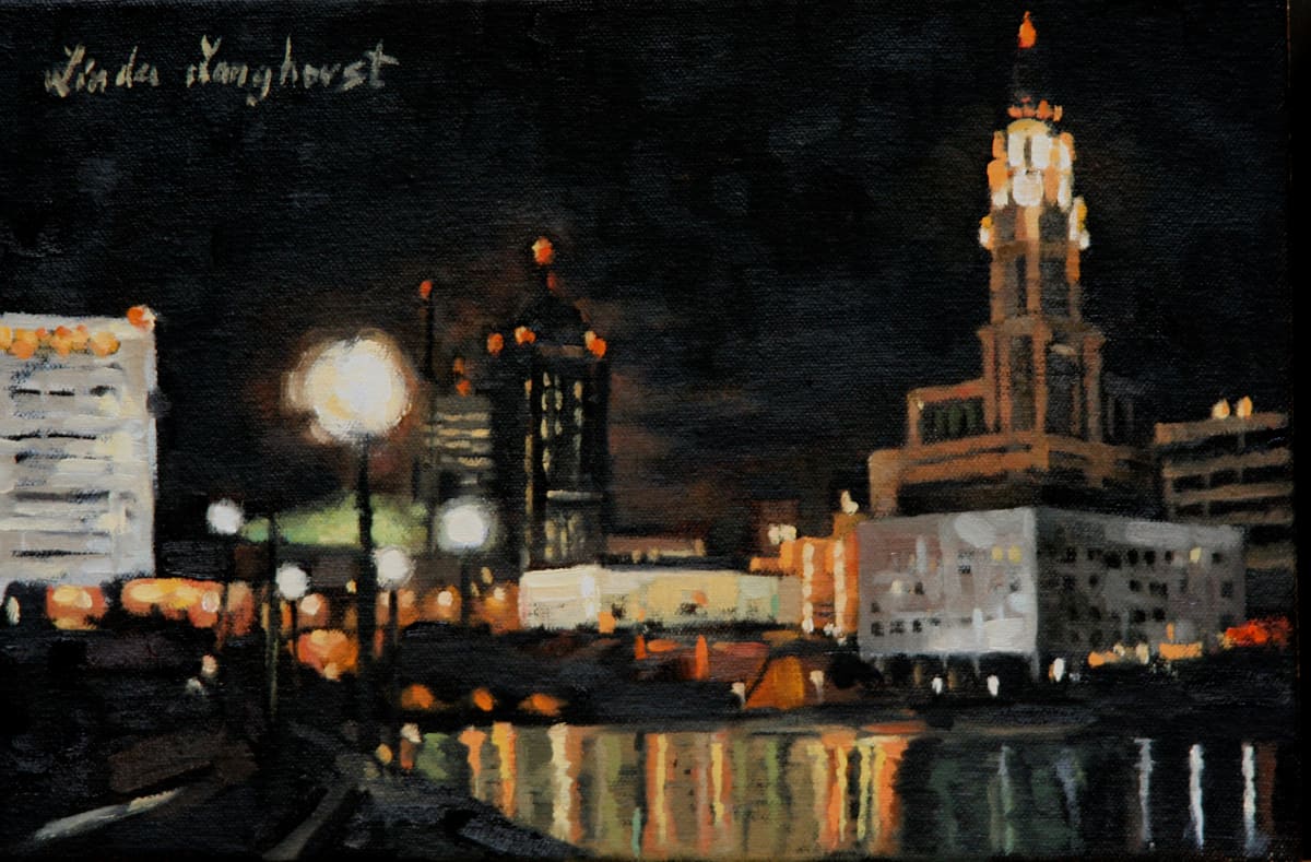 Columbus City Scene at Night by Linda Langhorst 