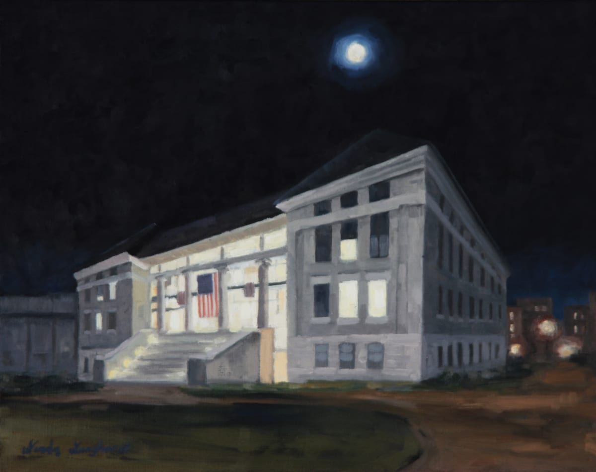 Moon Over John Glenn by Linda Langhorst  Image: Painting commissioned by college staff as a gift for John Glenn Institute employee.