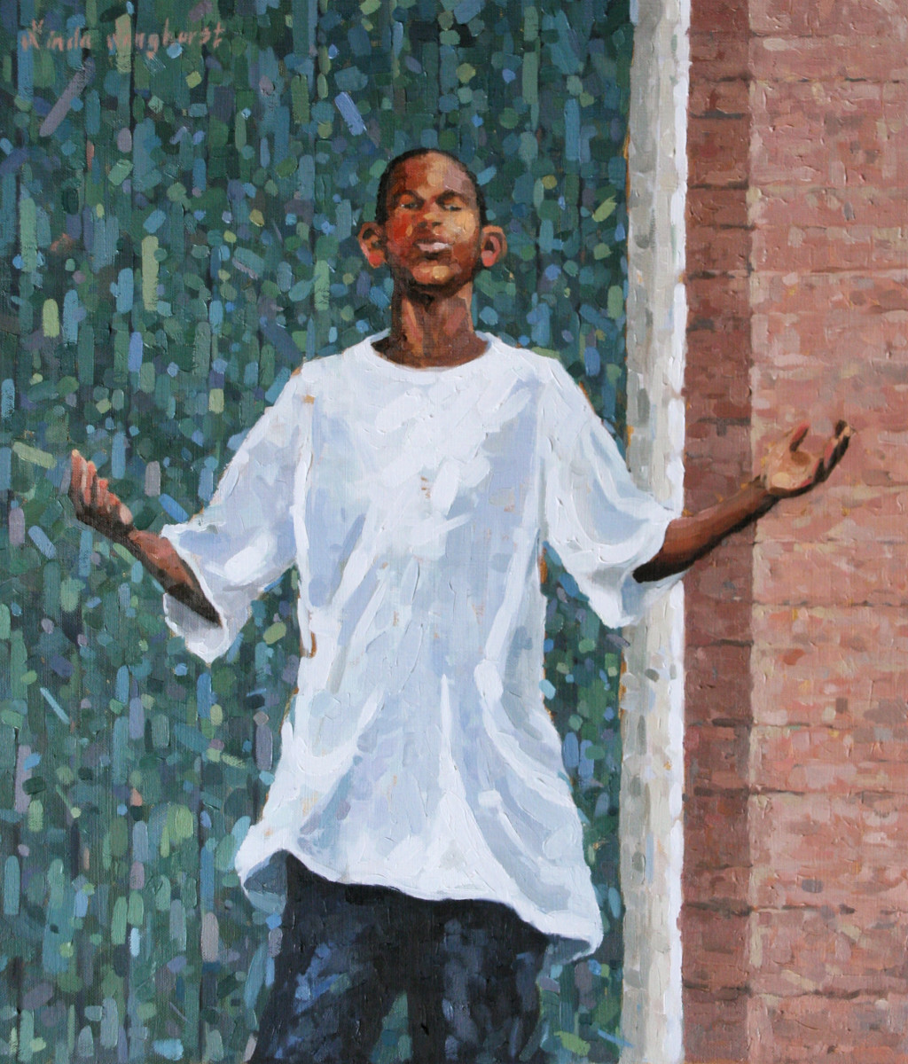 Urban Jesus by Linda Langhorst  Image: Bottle cap dancer in New Orleans- in the same pose as the statue of Jesus behind  St. Louis Cathedral
