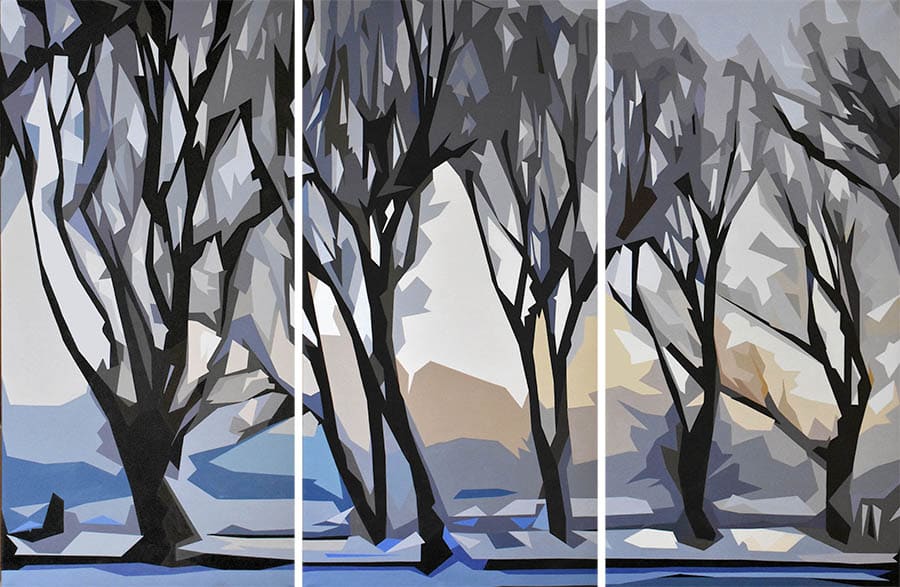 Variation on a Winter Dawn (triptych) by Valerie Timmons  Image: This is one of the pieces in my solo show, 'Out on a Limb.' (June 2023)