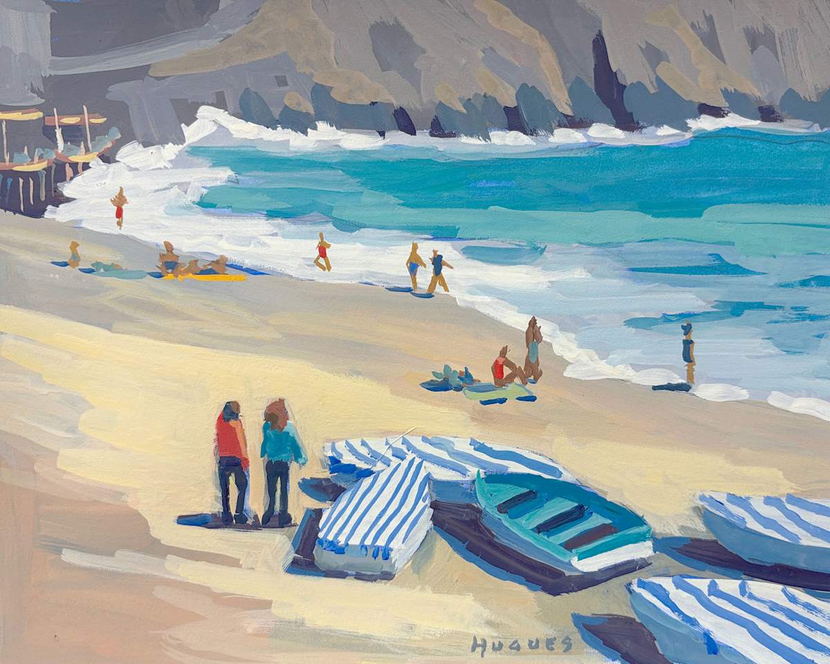 Blue Boats - Monterosso, Italy by Linda Hugues 